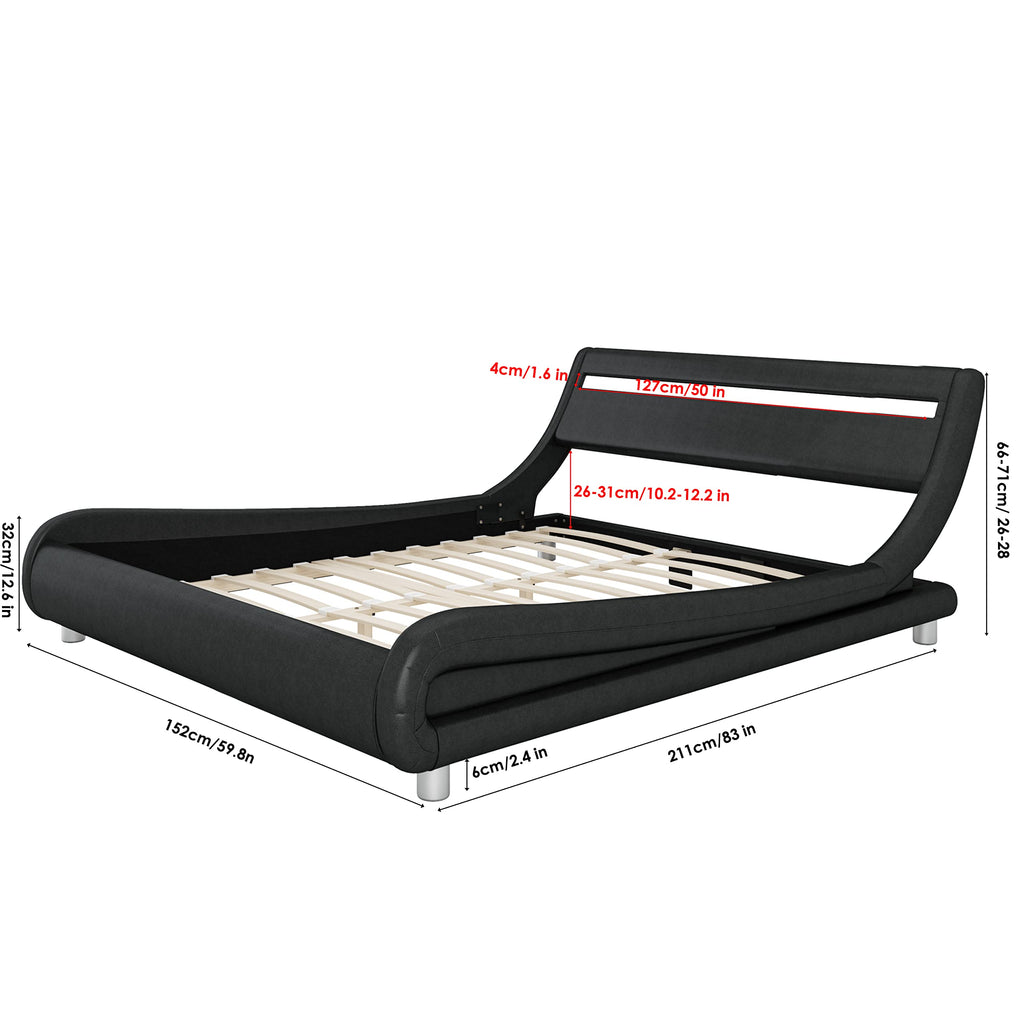 Black Upholstered Full LED Platform Bed Frame with Headboard O9245