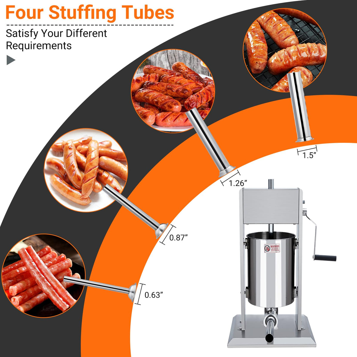 Manual 11 LBS Stainless Steel Sausage Stuffer with 4 Stuffing Tubes W215