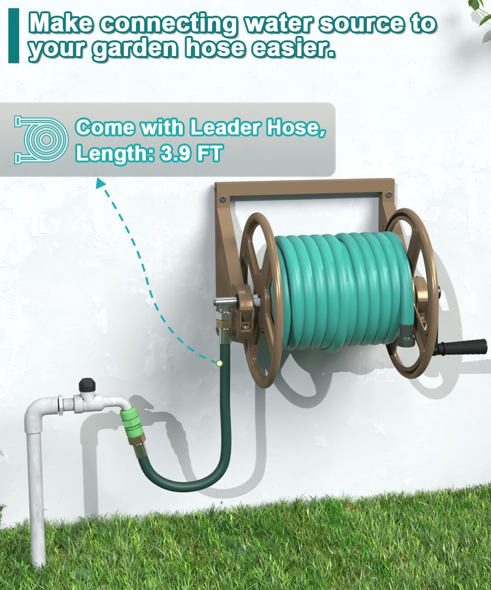 Wall Mounted Metal Garden Hose Reel Holds 125 ft B6933