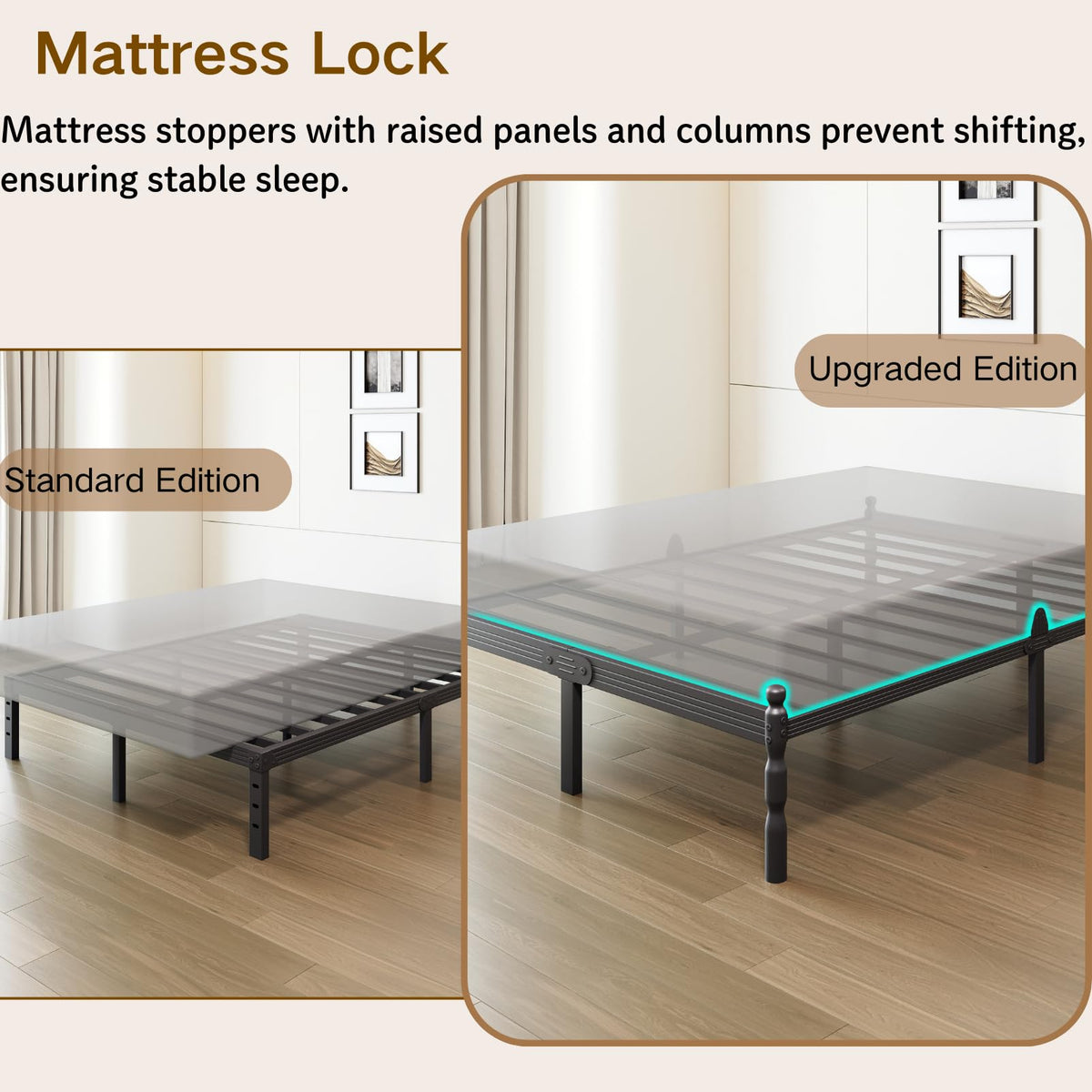 Queen Size Black Metal Bed Frame with Storage K7454
