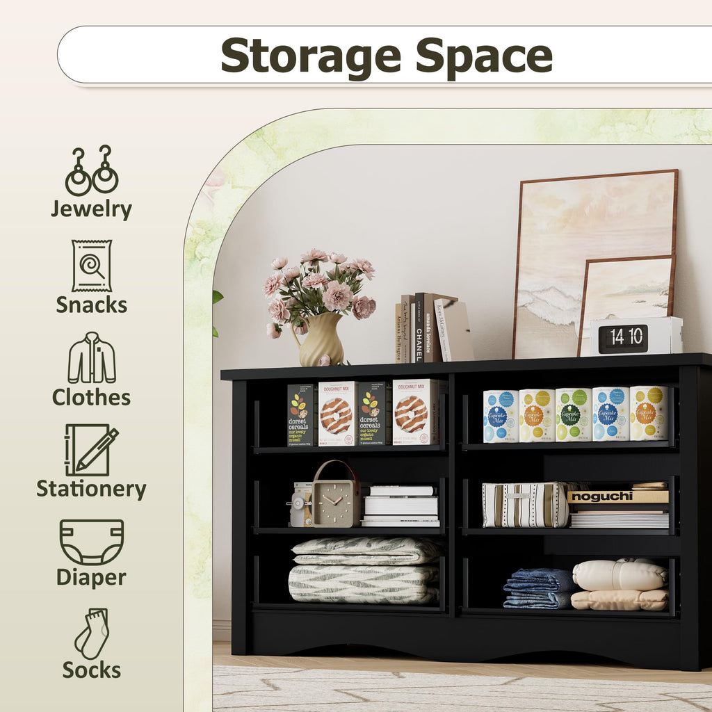 Black 6 Drawer Wood Dresser O6229