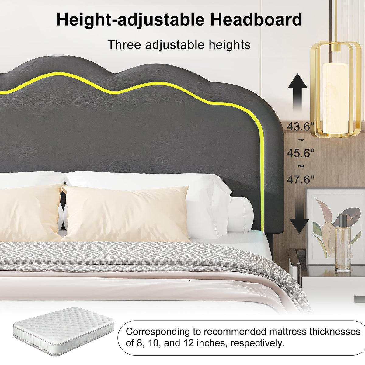 Queen Size Velvet Upholstered Platform Bed Frame with Headboard A80795