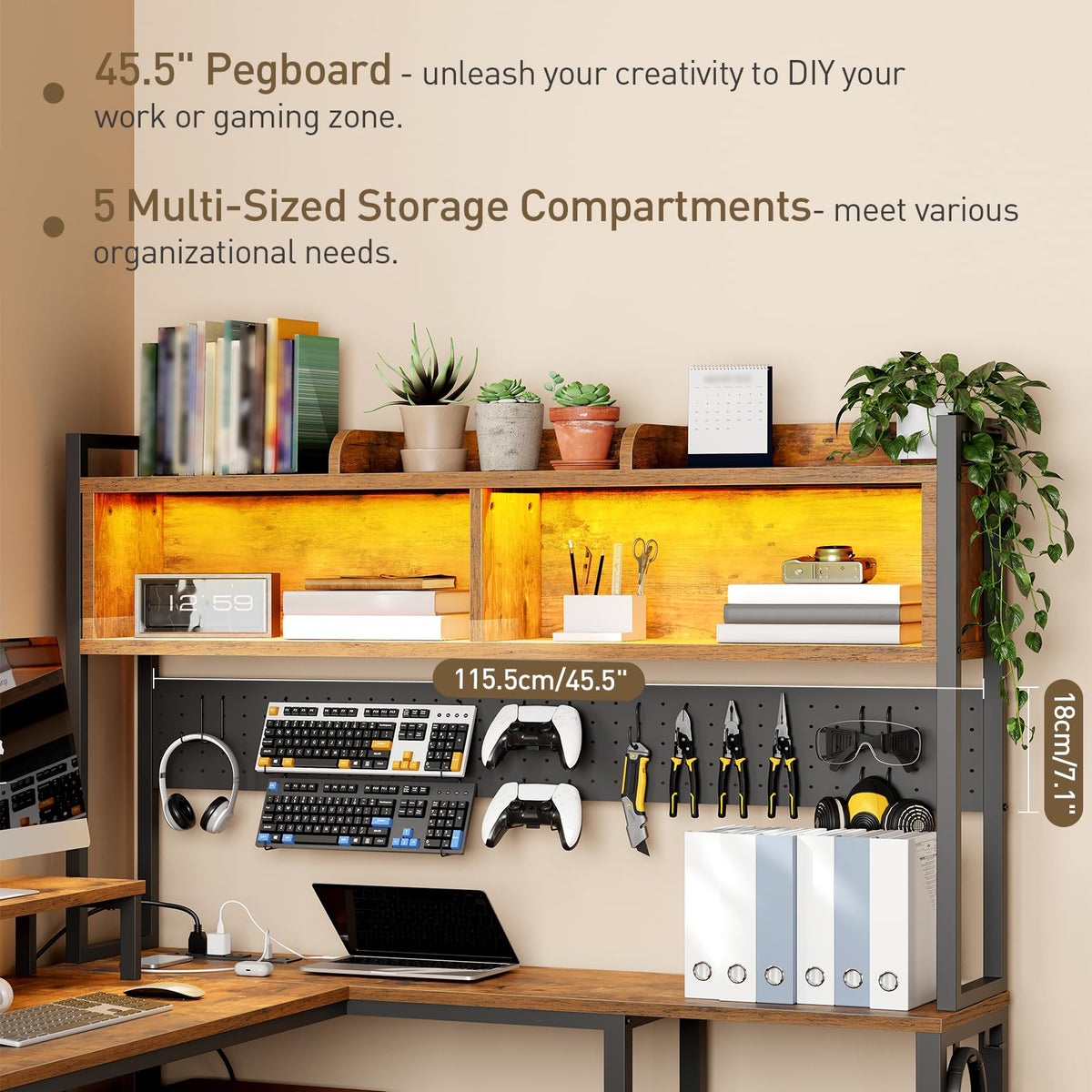 L Shaped Gaming Desk with Storage Drawers & Shelves T628108