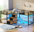 Twin Size L-Shaped Triple Bunk Beds with Staircase & 6 Storage Drawers U988980