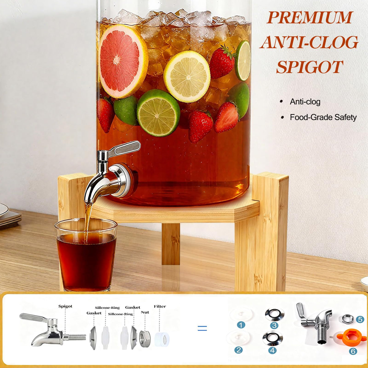 2.1 Gallon Glass Drink Dispenser with Stand J365983