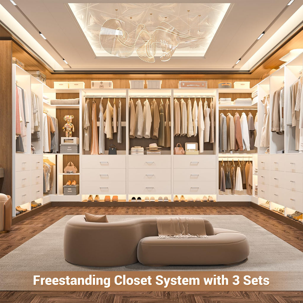 White L-Shaped Closet System with 3 Drawers S46487