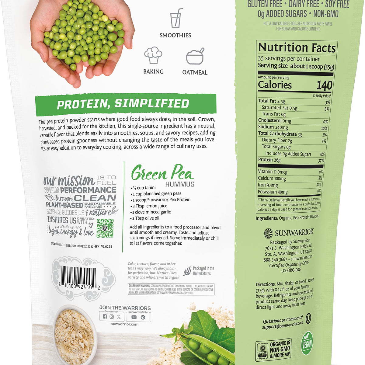 Organic Pea Protein Powder 35 Servings Unflavored X2414