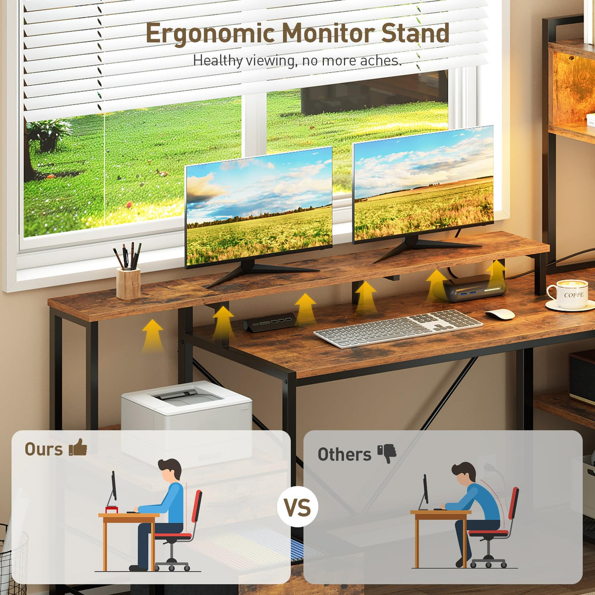 L Shaped Gaming Desk with Storage Drawers & Shelves T628108