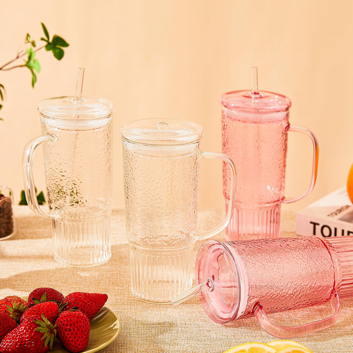 24oz Clear Glass Tumbler with Handle, 2 Pack M65542