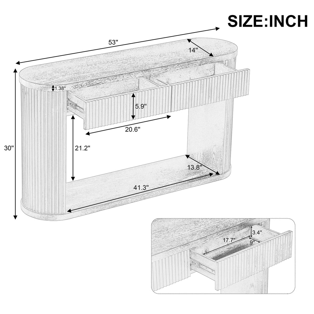 Fluted Console Table 2 Drawers Wood Natural Q251218