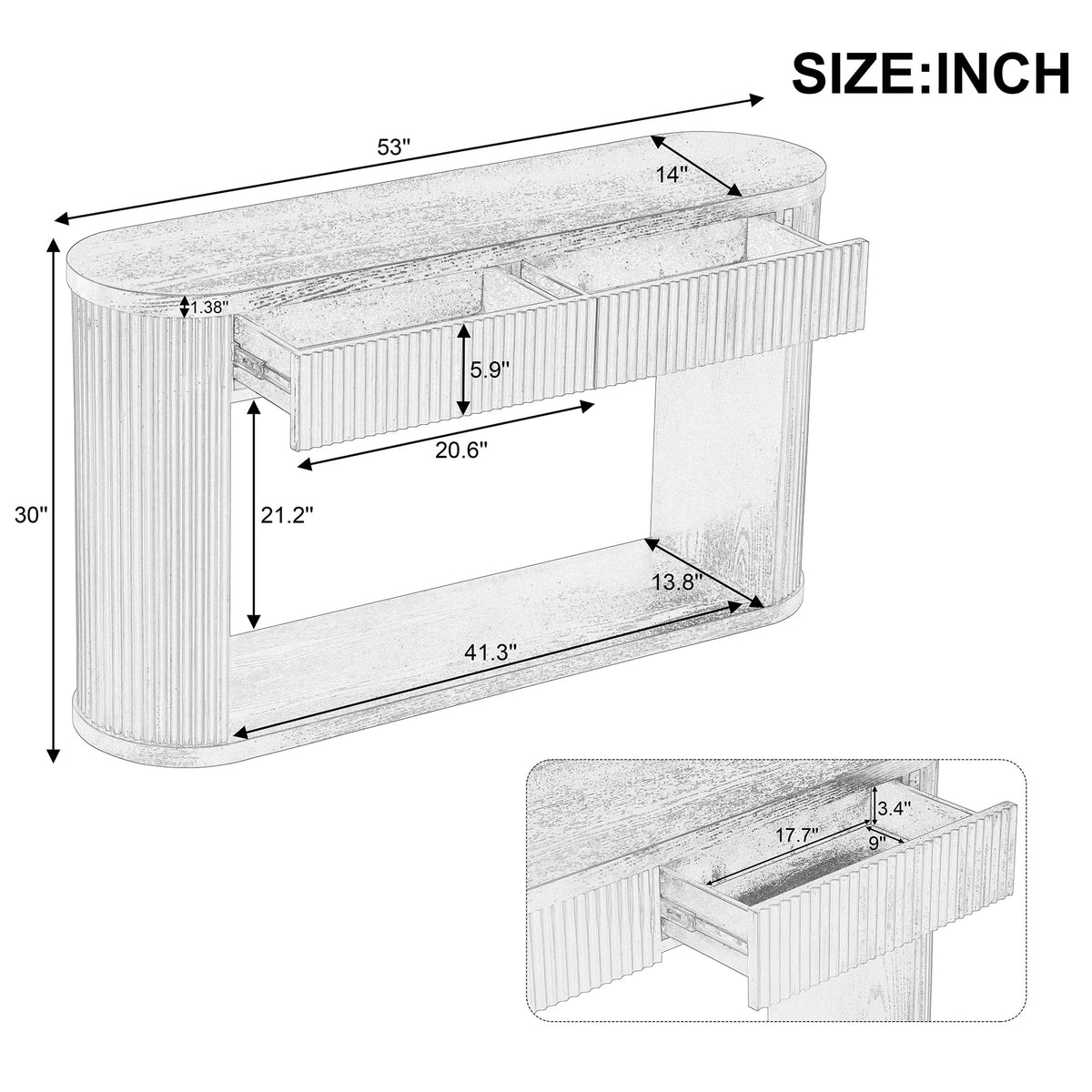 Fluted Console Table 2 Drawers Wood Natural Q251218
