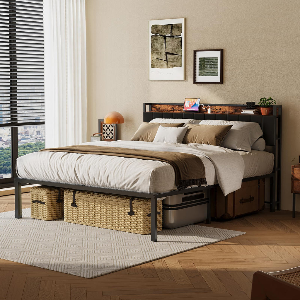 Queen Bed Frame with Upholstered Headboard B1170