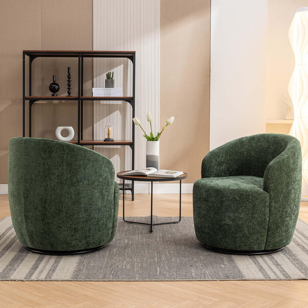 Green Chenille Swivel Barrel Chair A58307