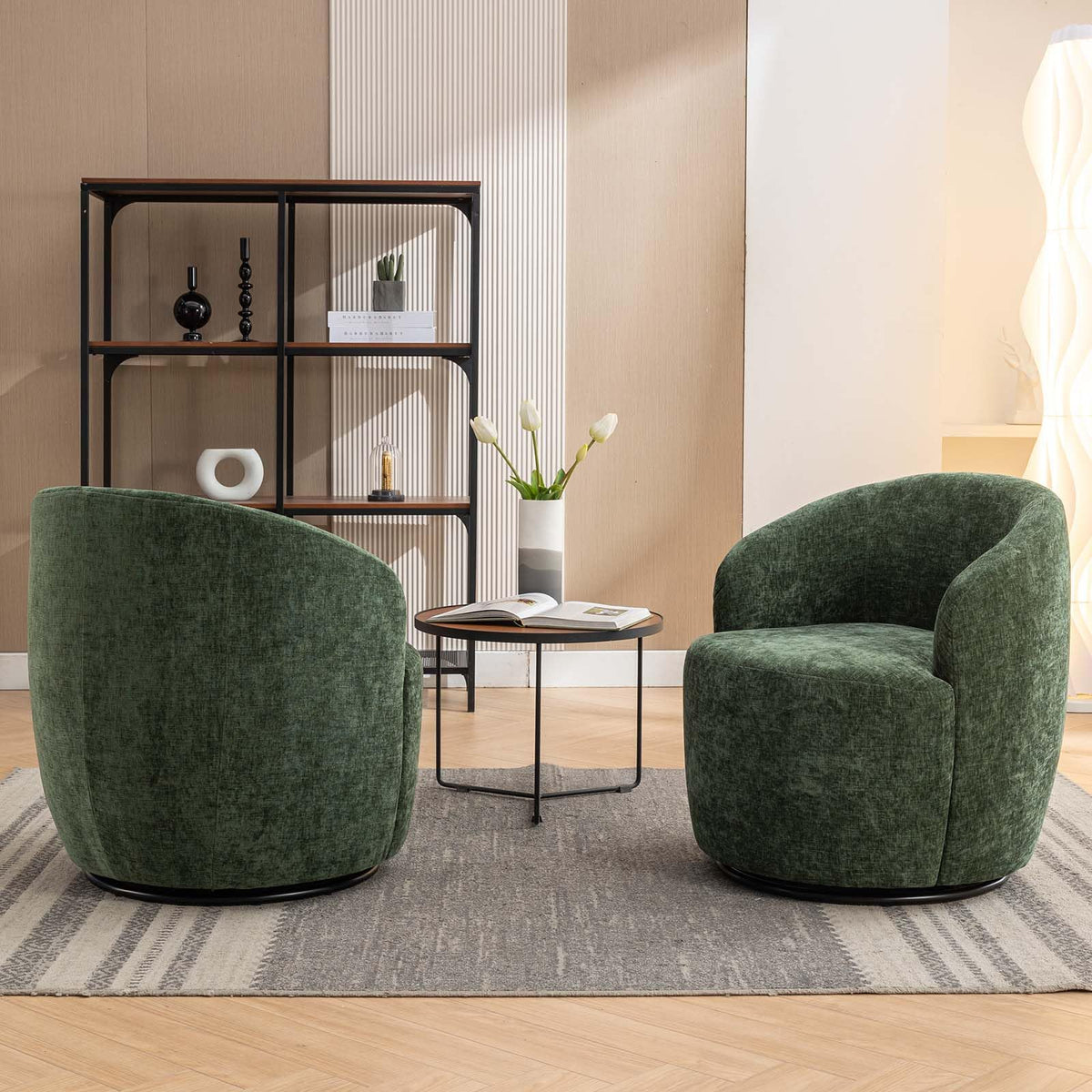 Green Chenille Swivel Barrel Chair A58307