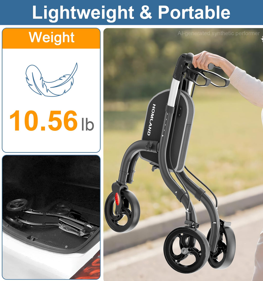 Foldable 3 Wheel Walkers Lightweight Aluminum Frame H61727