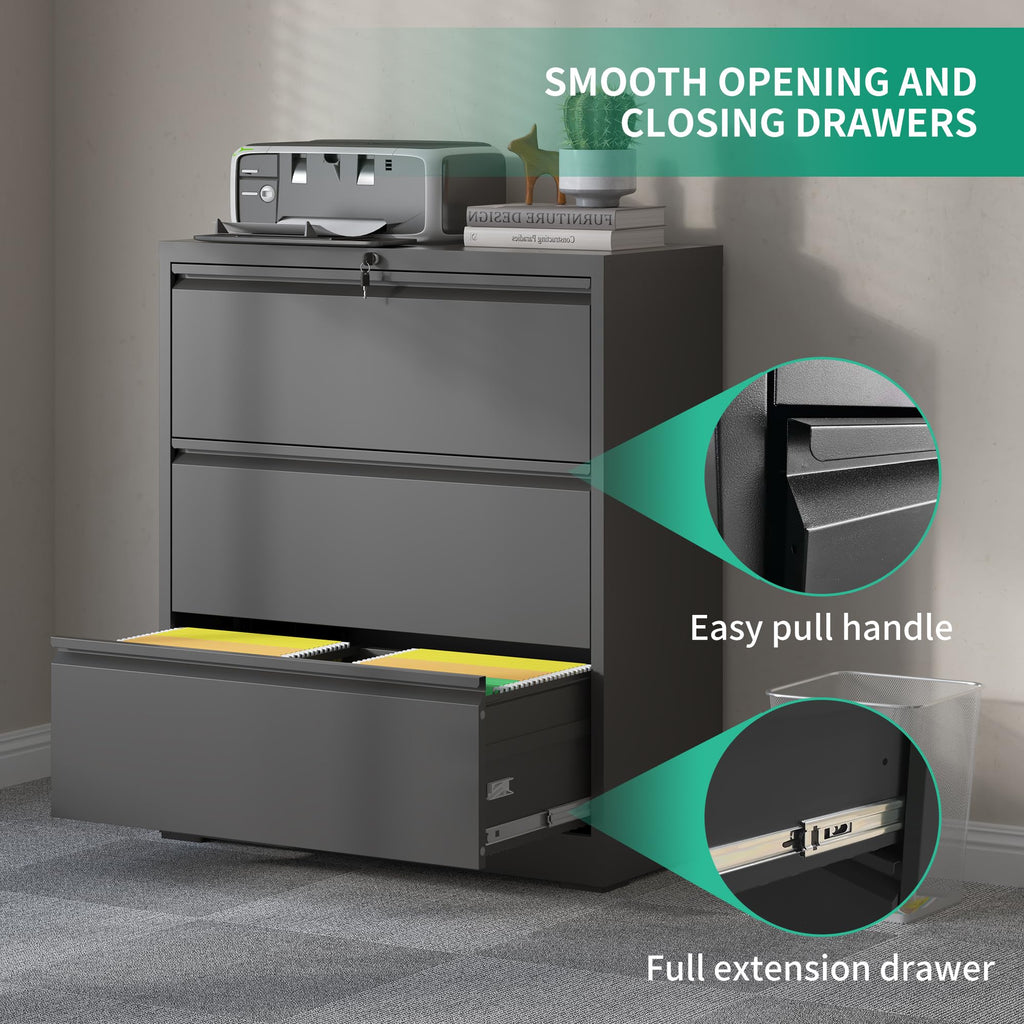 Black 3 Drawer Locking Metal File Cabinet A248931