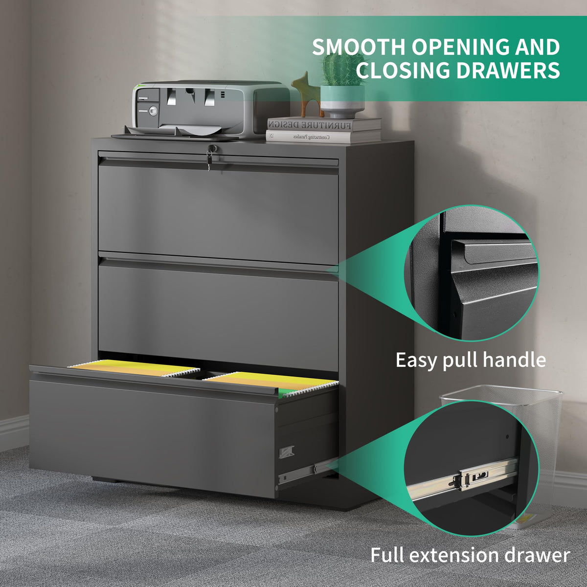 Black 3 Drawer Locking Metal File Cabinet A248931