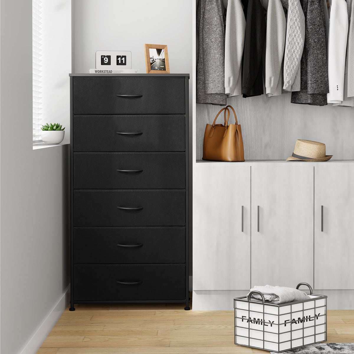 Black 6-Drawer Fabric Dresser N5858