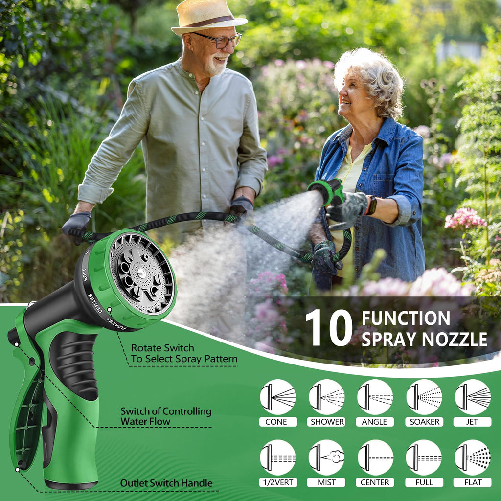 100 ft Lightweight Flexible Garden Hose with 10-Function Nozzle H351189