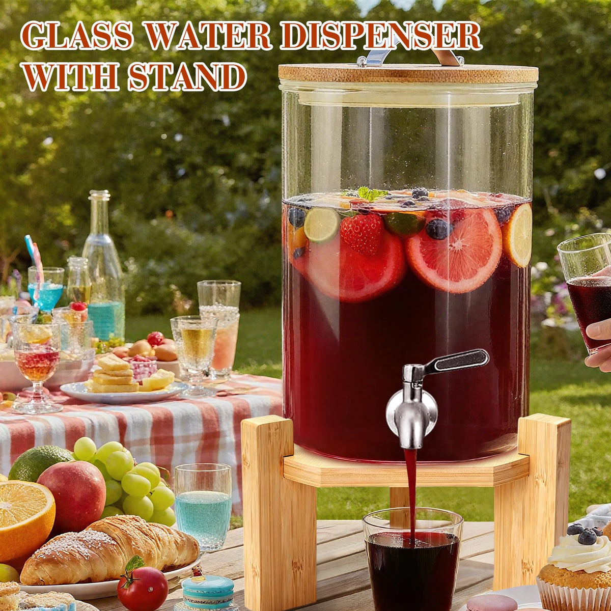 2.1 Gallon Glass Drink Dispenser with Stand J365983