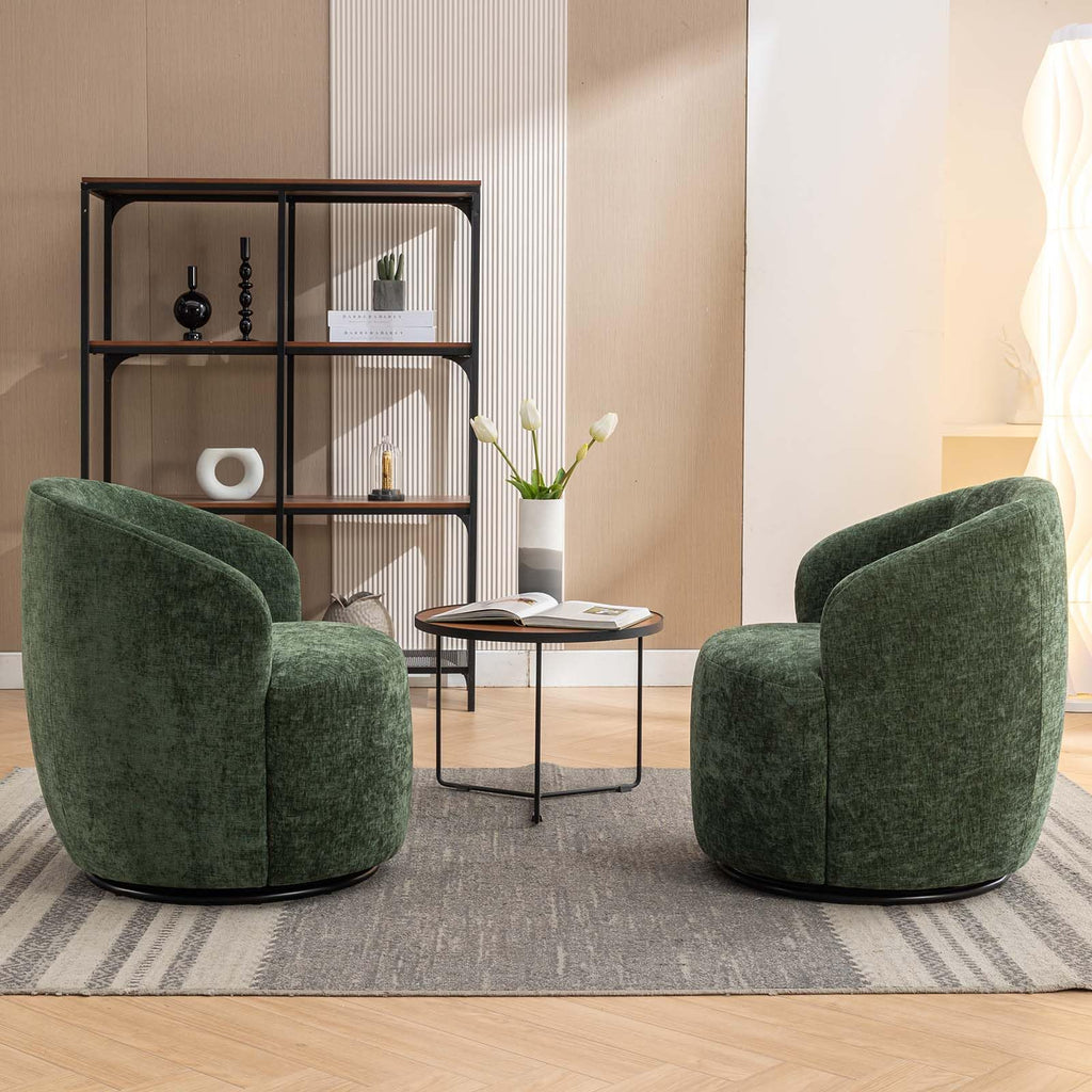 Green Chenille Swivel Barrel Chair A58307