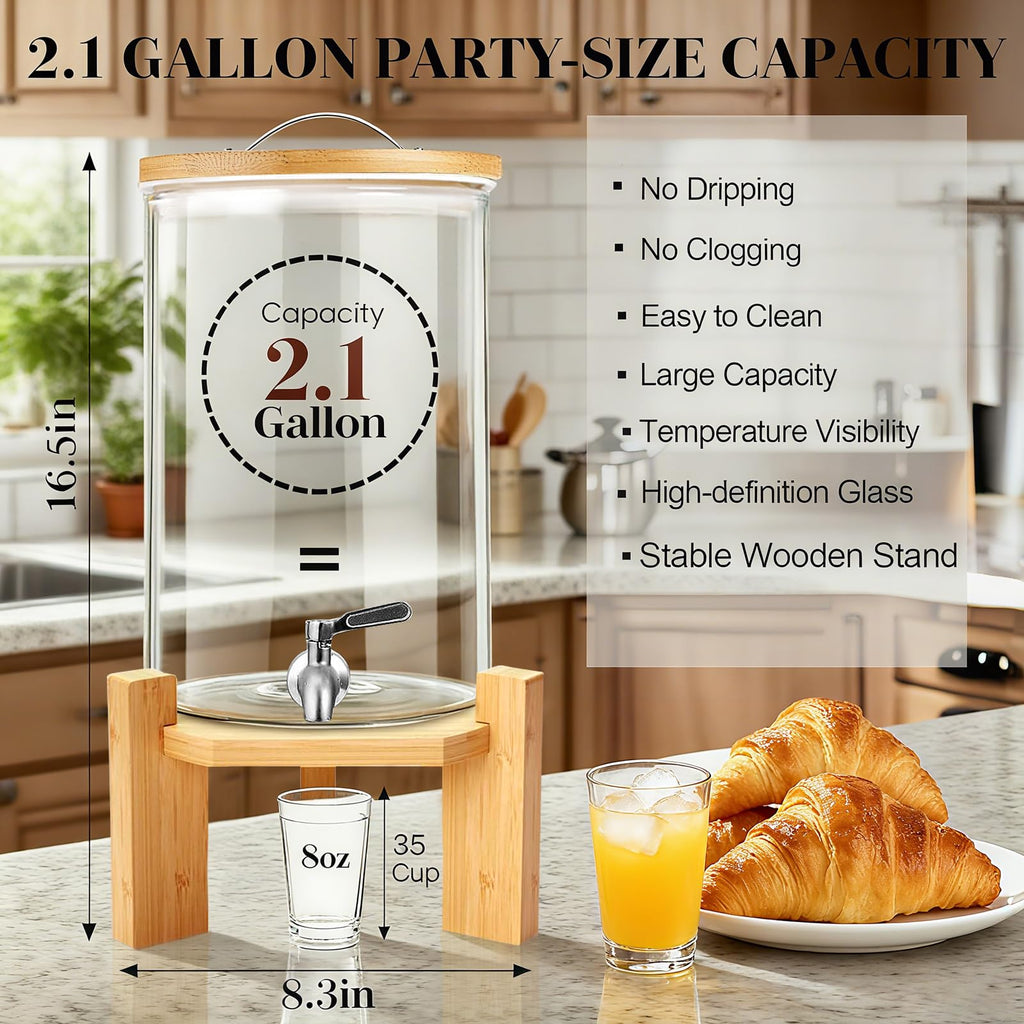 2.1 Gallon Glass Drink Dispenser with Stand J365983