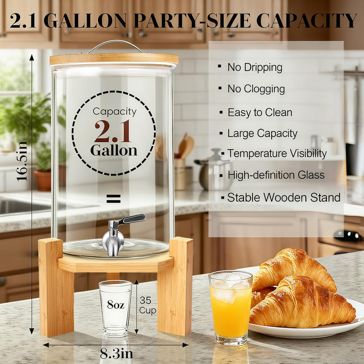 2.1 Gallon Glass Drink Dispenser with Stand J365983