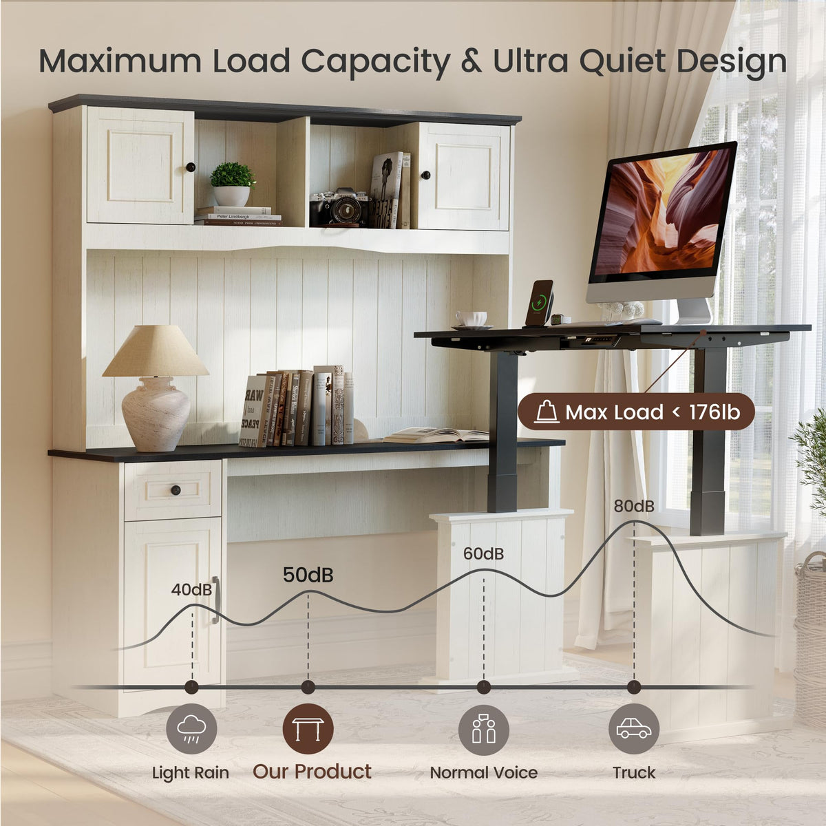 L Shaped Electric Standing Desk with Hutch and Drawers D673973