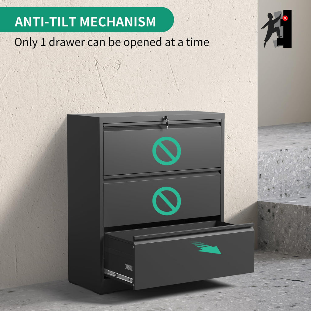 Black 3 Drawer Locking Metal File Cabinet A248931
