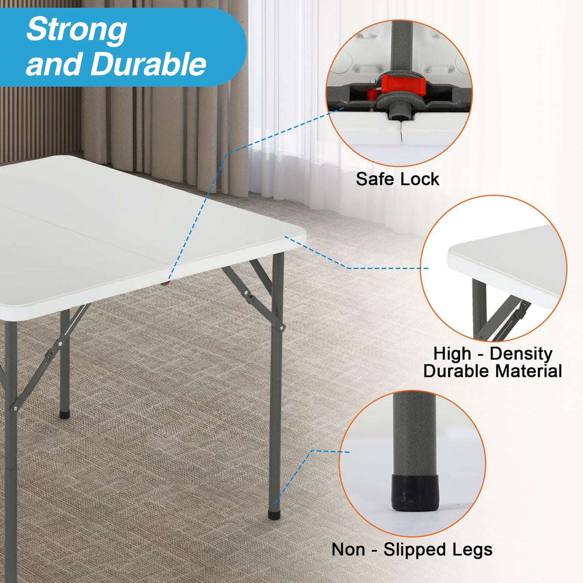 34" White Portable Plastic Folding Table O676257