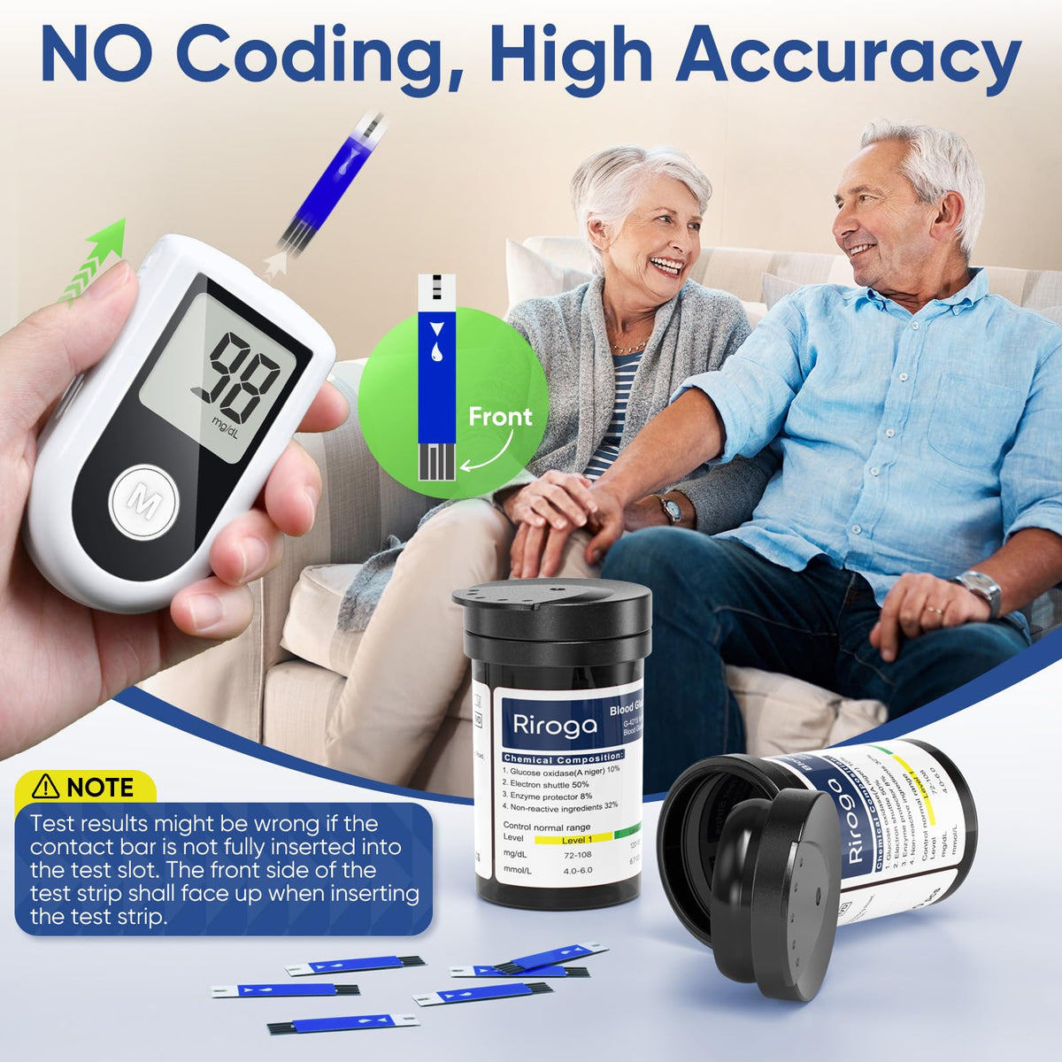 Blood Glucose Monitor Kit with 100 Strips, 100 Lancets, Lancing Device, No Coding H143170