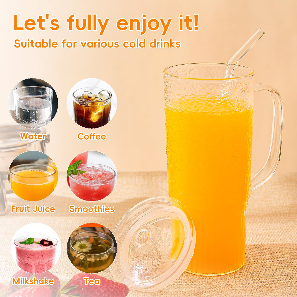 24oz Clear Glass Tumbler with Handle, 2 Pack M65542