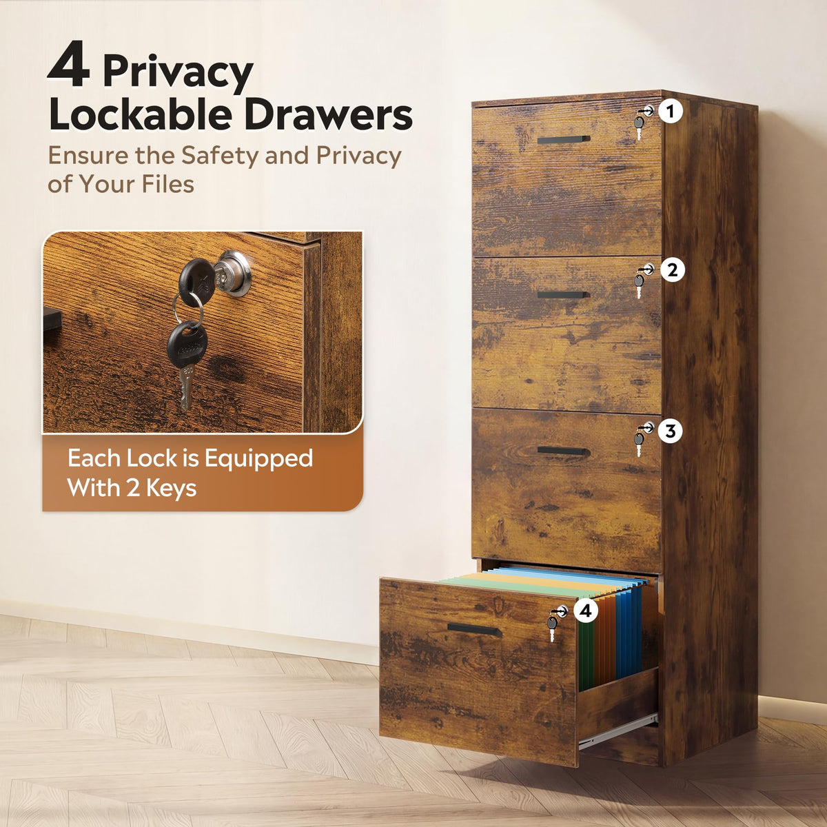 4 Drawer Wood File Cabinet H72031