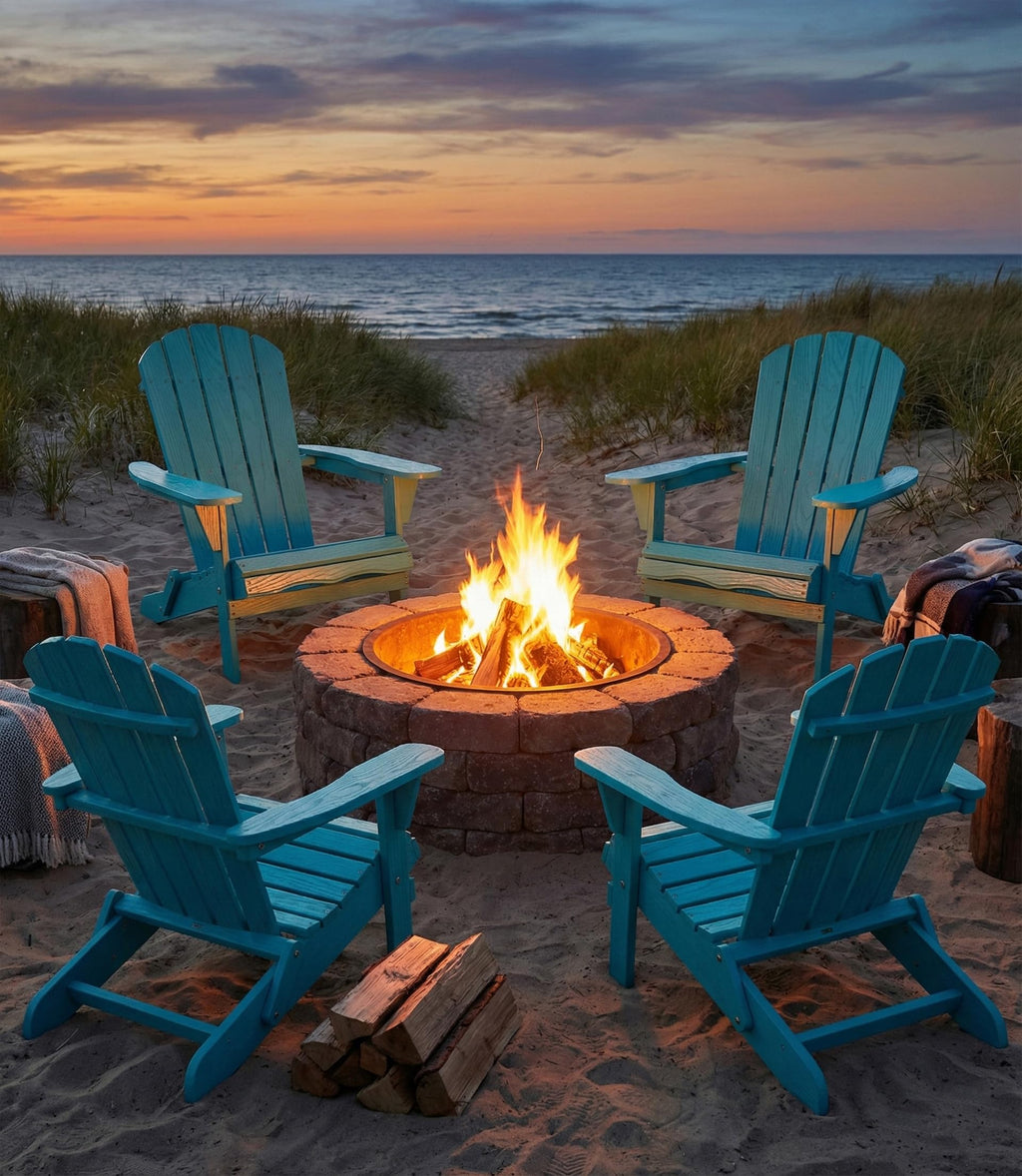 Folding Adirondack Chairs Set of 2 Solid Wood Turquoise Blue J3855
