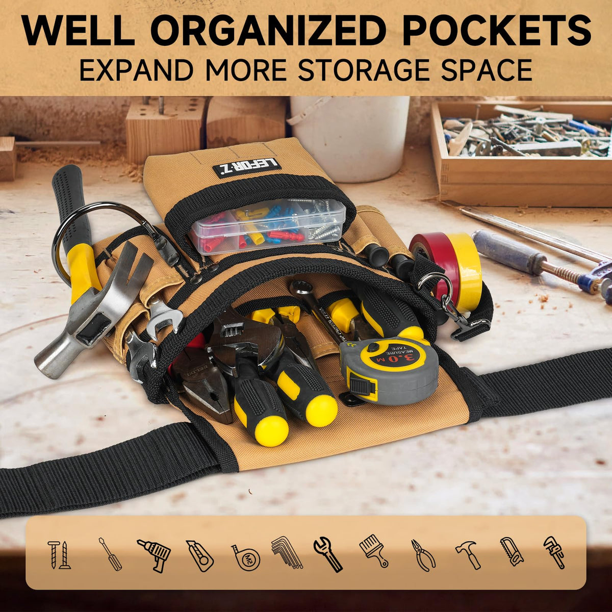 Tool Belt with Magnetic Tool Pouch J26114
