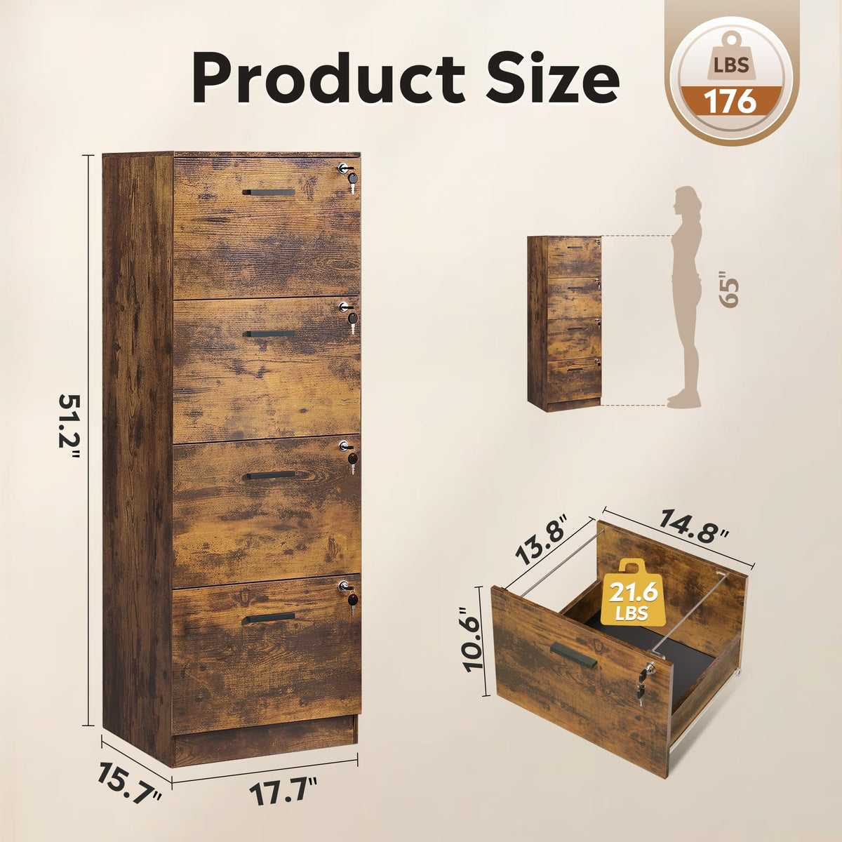 4 Drawer Wood File Cabinet H72031