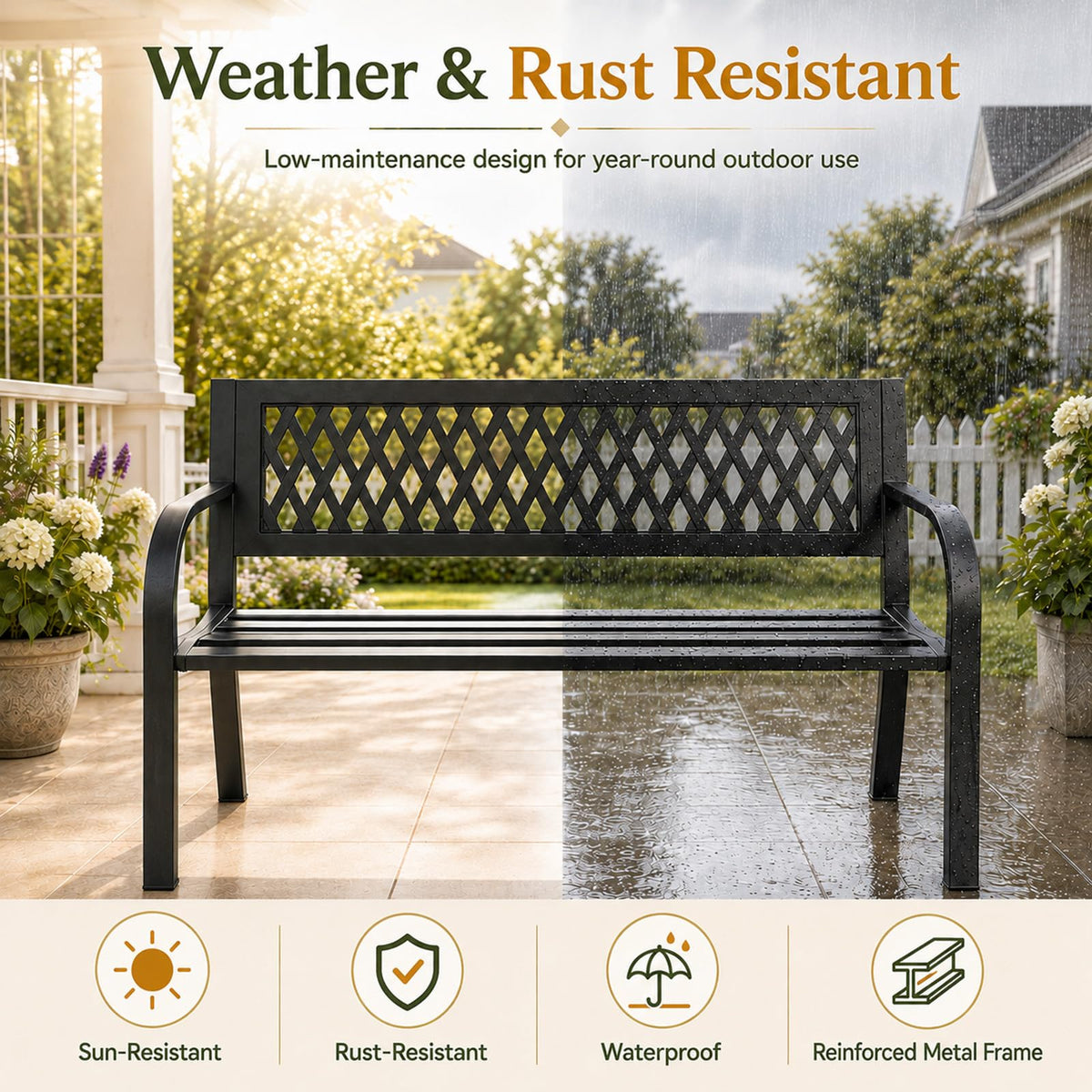 47" Black Outdoor Bench with Backrest X7730