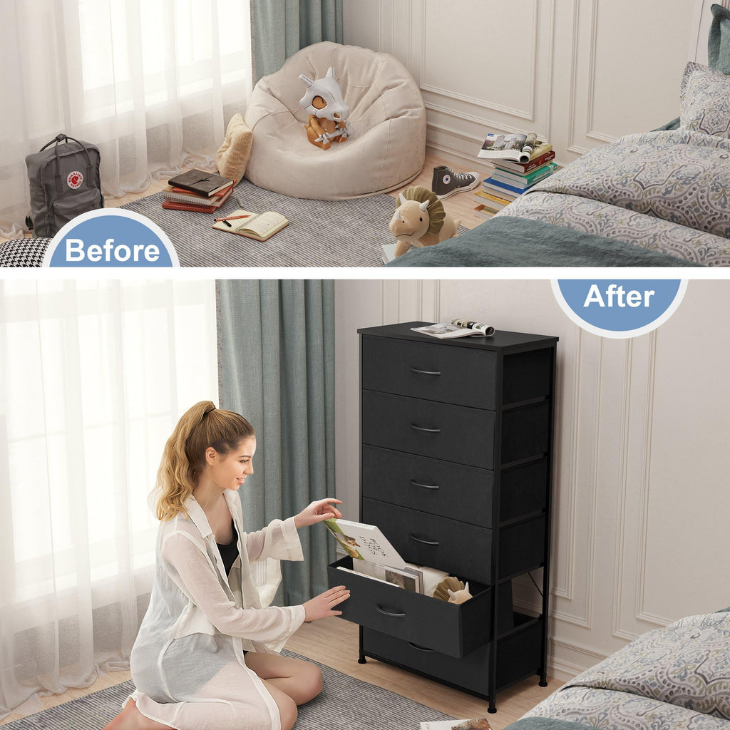 Black 6-Drawer Fabric Dresser N5858