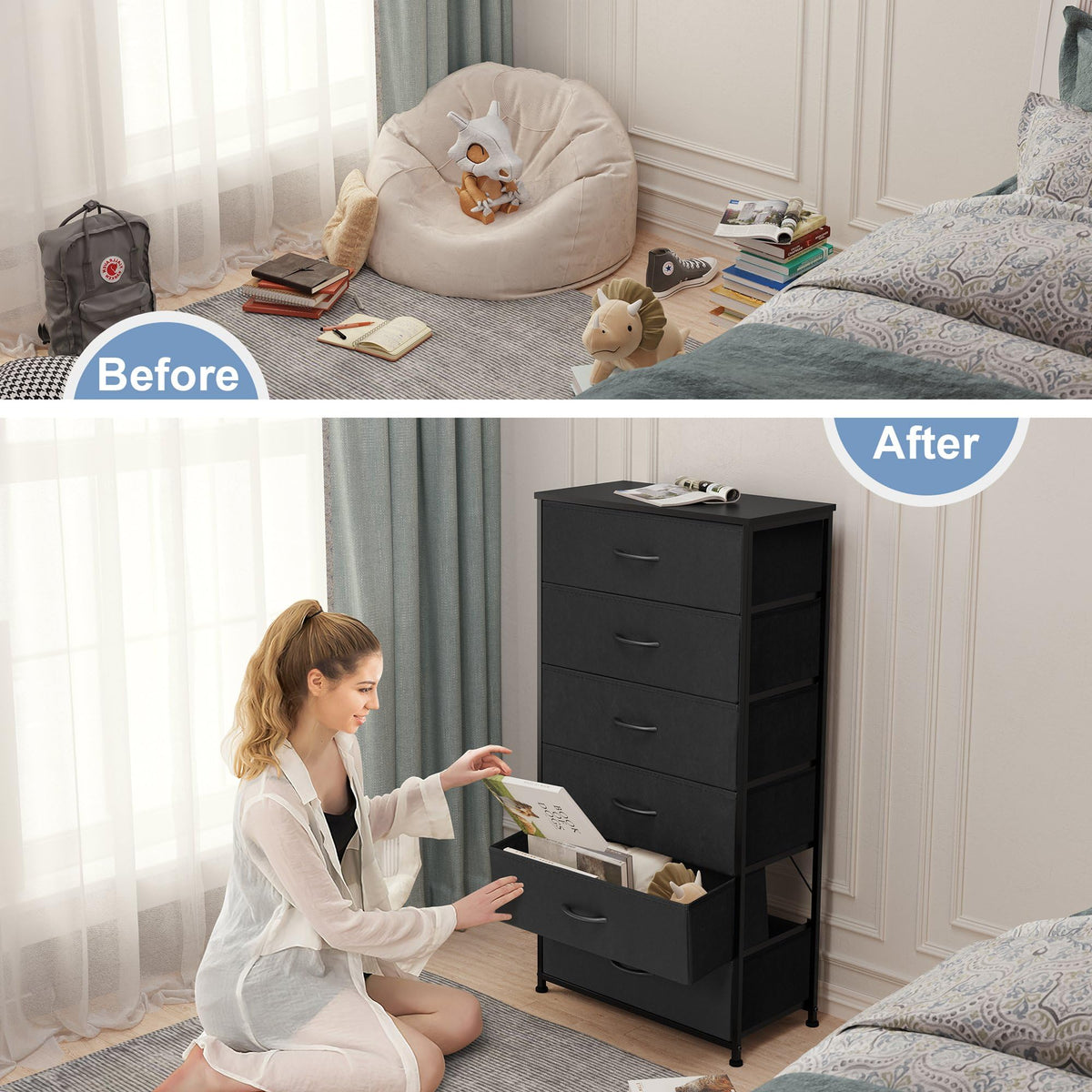 Black 6-Drawer Fabric Dresser N5858