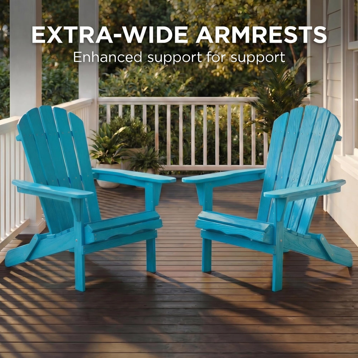Folding Adirondack Chairs Set of 2 Solid Wood Turquoise Blue J3855