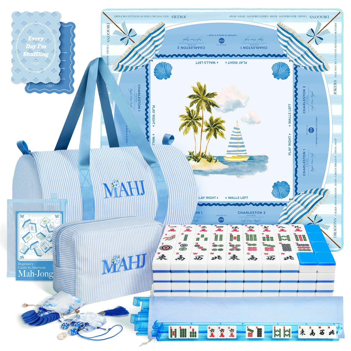 American Mahjong Set with 166 Tiles, Mat, 4 Racks, Dice, Chips, Bags & Instruction S372632