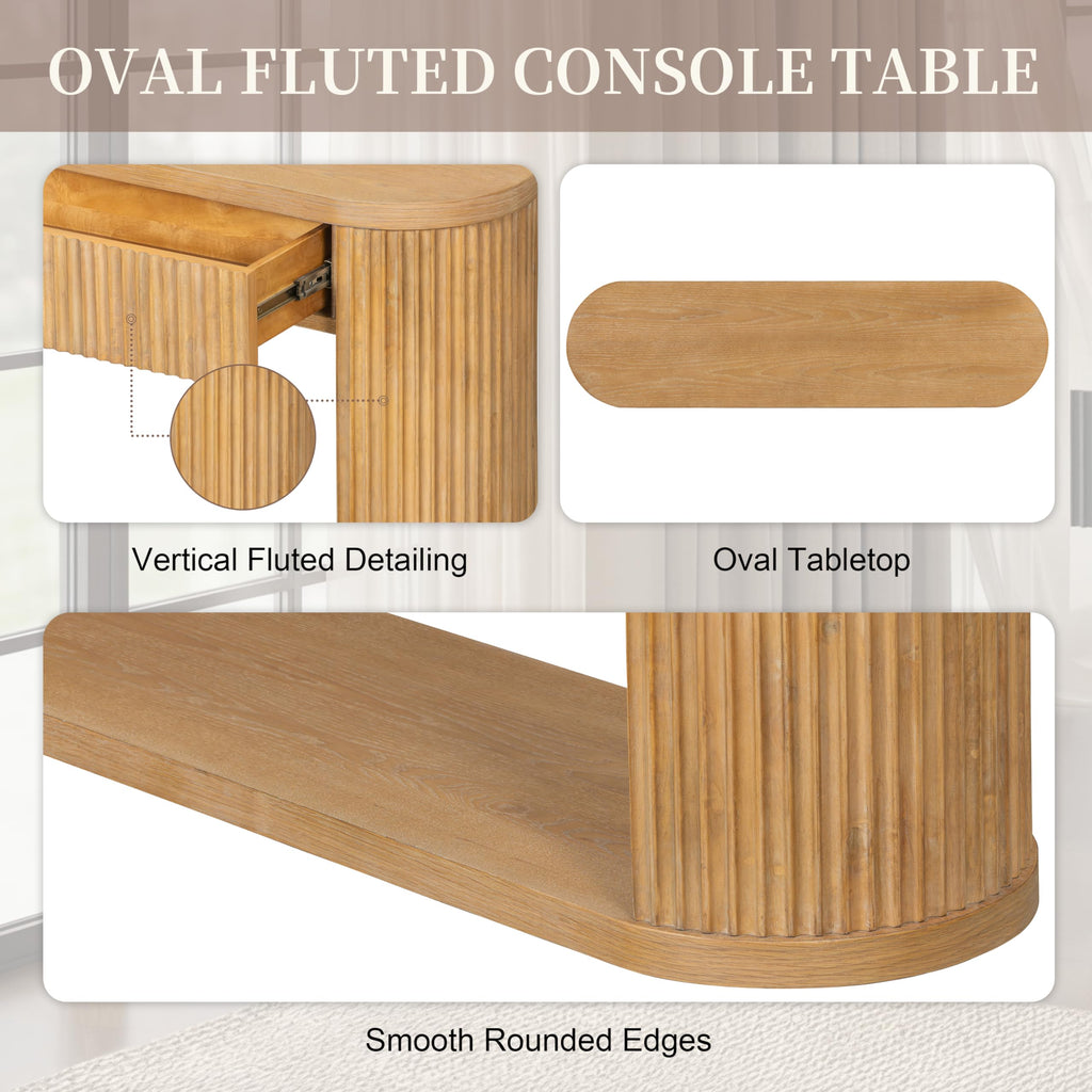 Fluted Console Table 2 Drawers Wood Natural Q251218