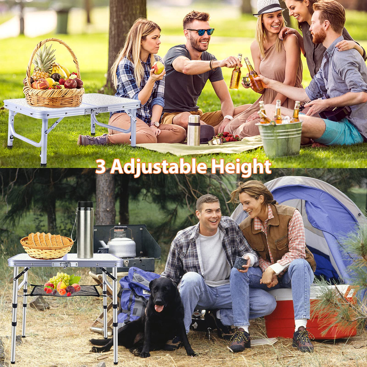 Small Portable Folding Camping Table, 3 Adjustable Height Lightweight Aluminum N42952