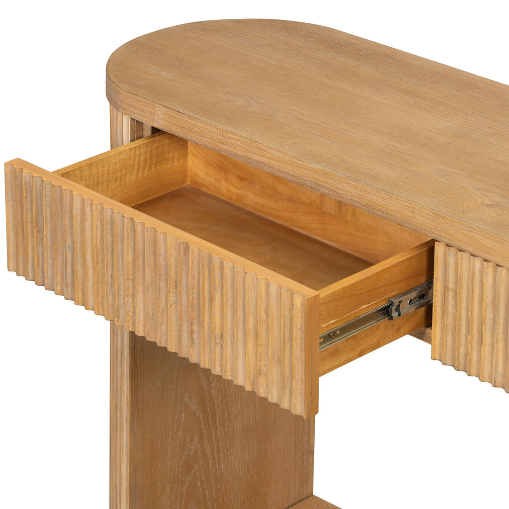 Fluted Console Table 2 Drawers Wood Natural Q251218