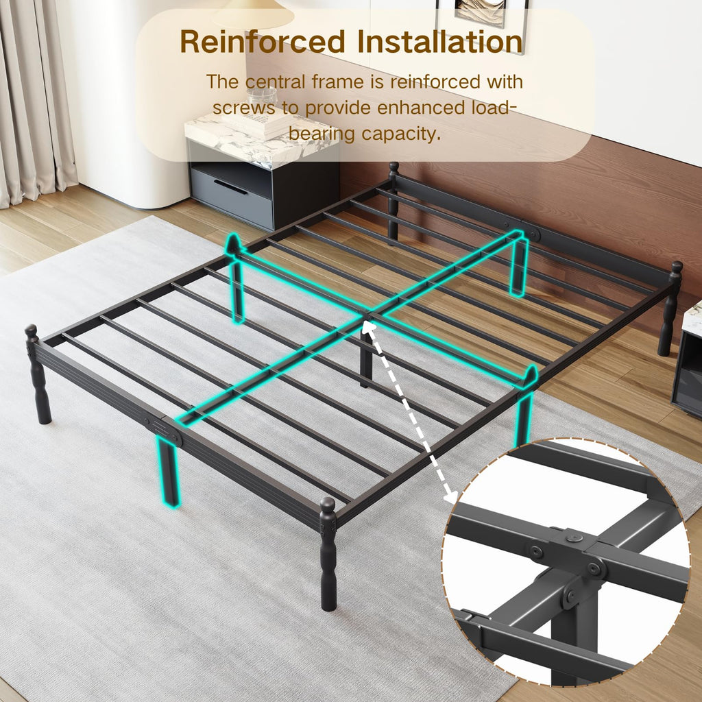 Queen Size Black Metal Bed Frame with Storage K7454
