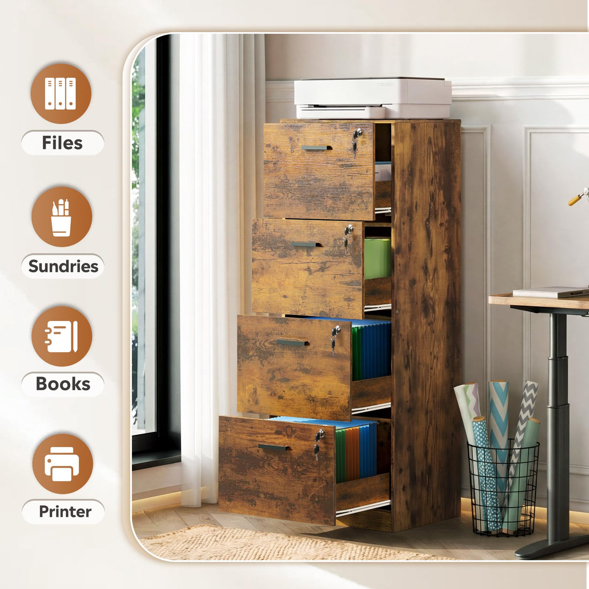 4 Drawer Wood File Cabinet H72031