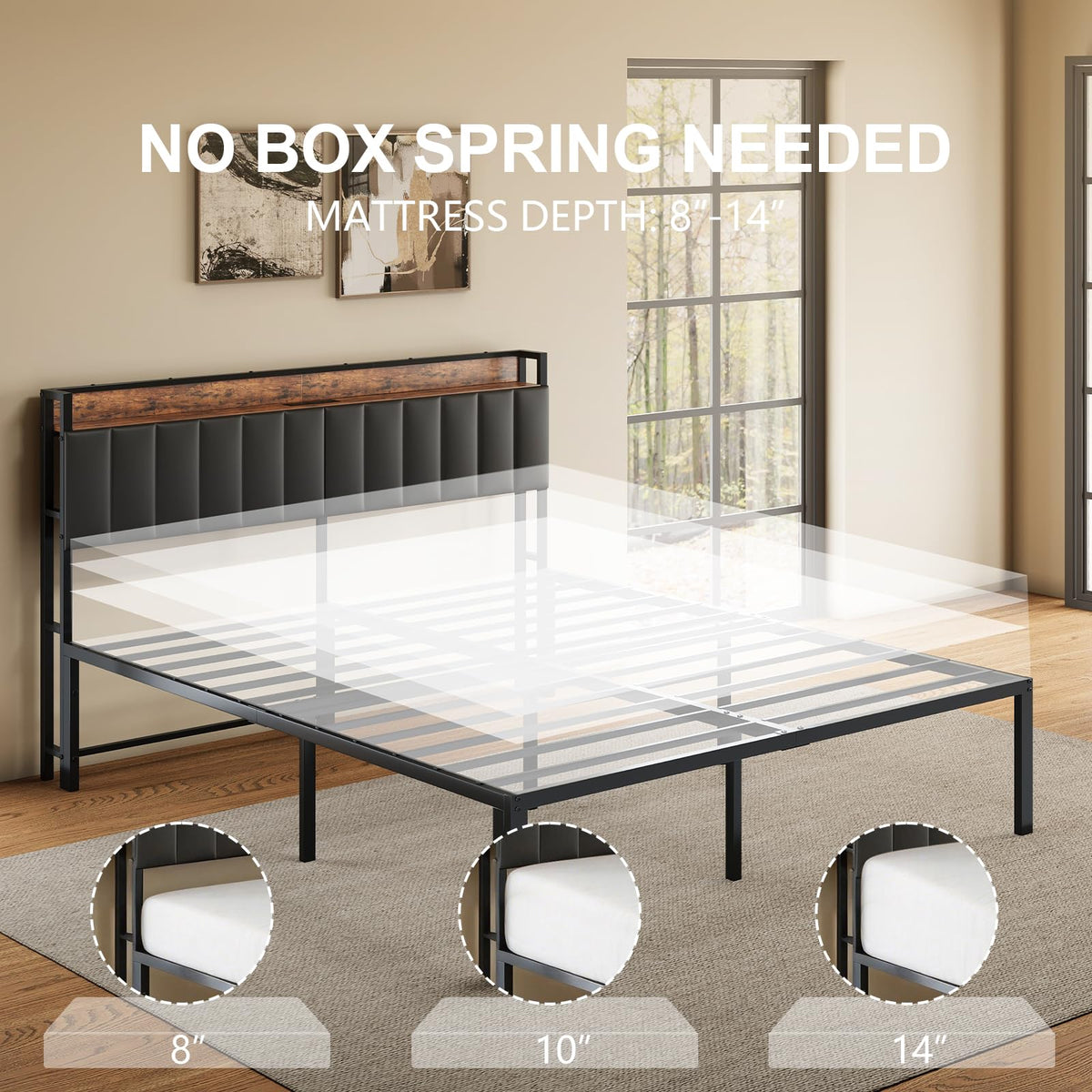 Queen Bed Frame with Upholstered Headboard B1170