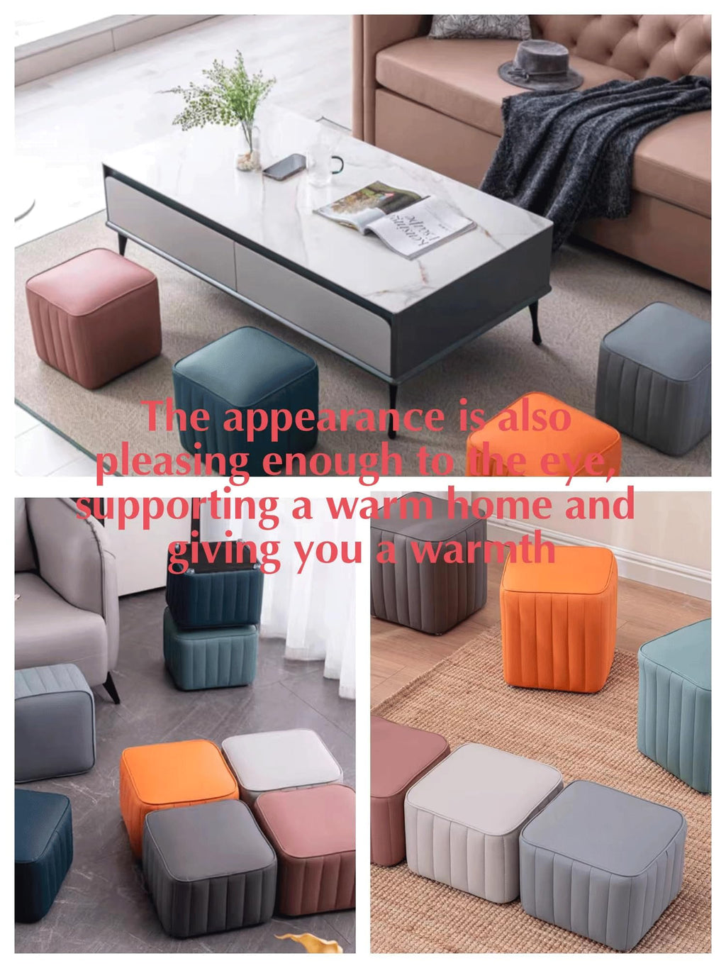 Blue Leather Ottoman V8445