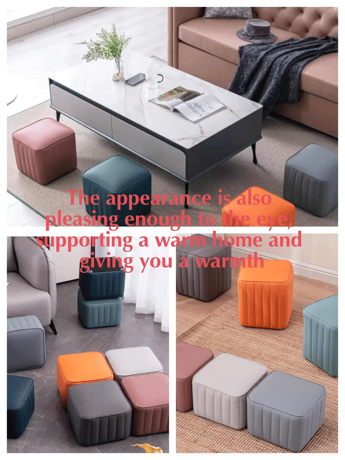 Blue Leather Ottoman V8445