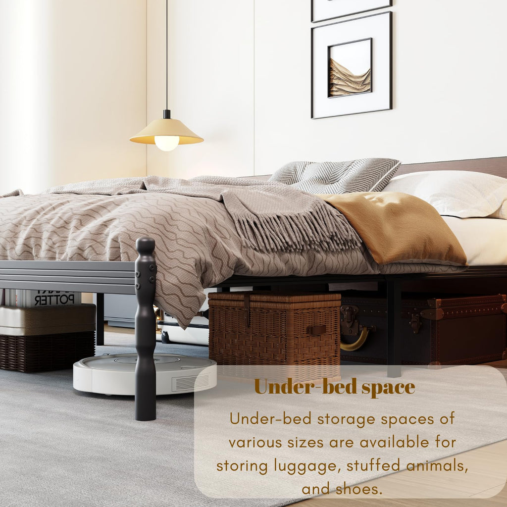 Queen Size Black Metal Bed Frame with Storage K7454